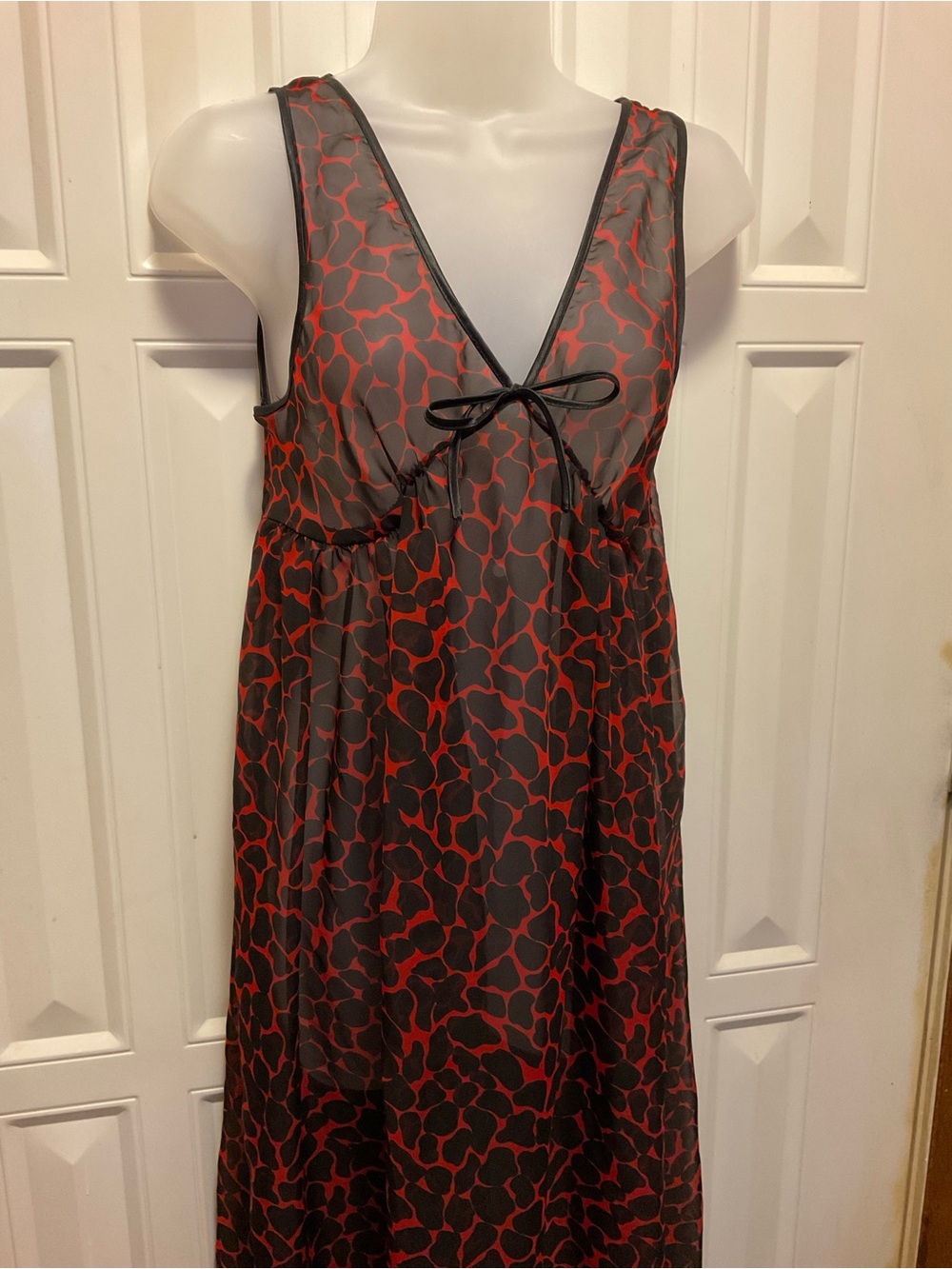 Satin Leopard Print Red Black Trim Gown  M